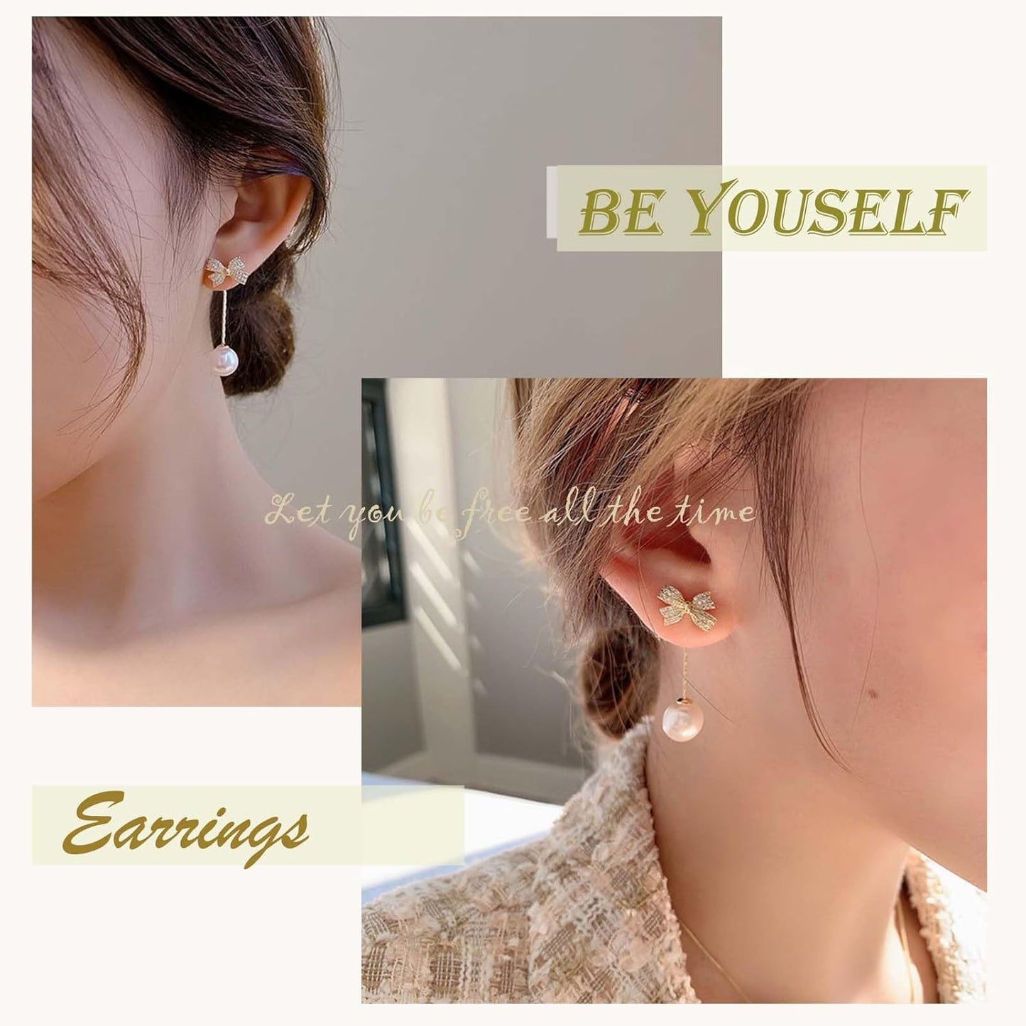 Boho Pearl Tassel Drop Earrings Vintage Gold Butterfly Bow Studs Earrings Statement Pearl Ball Drop Dangle Earrings Wedding Prom Bridesmaid Pearl Earrings Jewelry for Women