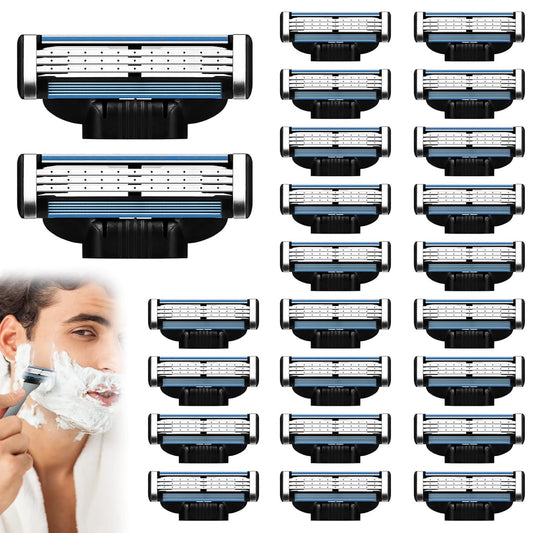 Razor Blades for Men - 24PCS Precision Compatible With Mach3 Razor Blades Refills for Men - Compatible With Mach 3 Razors, Dual Lubrication Blade for Close & Comfortable Shave.