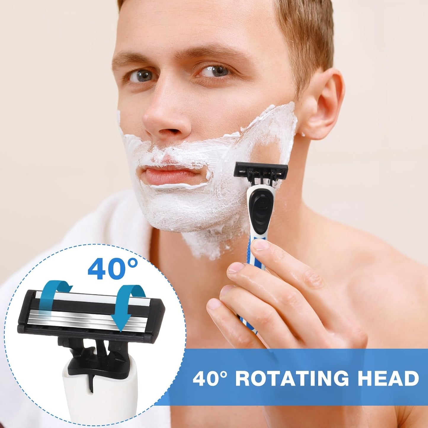 50 Pcs Refillable Three Blade Disposable Razors for Men Set Sensitive Skin Razor Travel Shave Set Shaving Gift Set, 2 Handle & 48 Cartridges