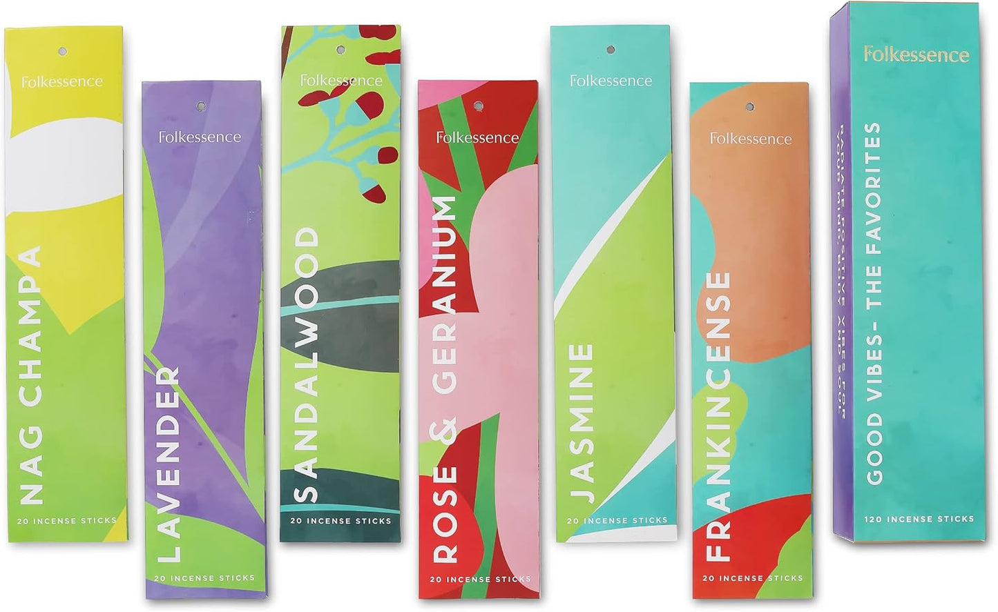 Folkulture Incense Sticks | Set of 6 (120 Non Toxic Insence-Sticks) with 45 Mins Burn Time | Lavender, Frankincense, Rose and Geranium, Jasmine, Sandalwood | Organic Nag Champa Inscents-Sticks