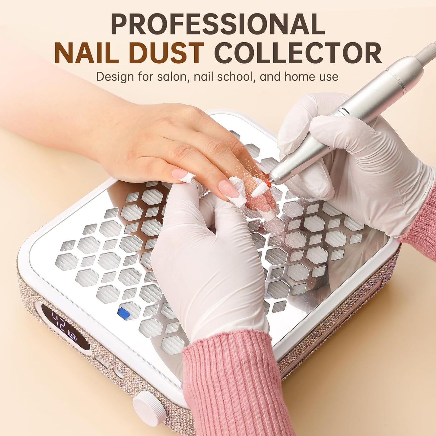 Nail Dust Collector, Rechargeable Dust Collector Nail Tech, Powerful Vacuum Fan Vent Dust Collector Extractor Dust Suction Machine for Acrylic Nails Polishing, Nail Salon&Home, White