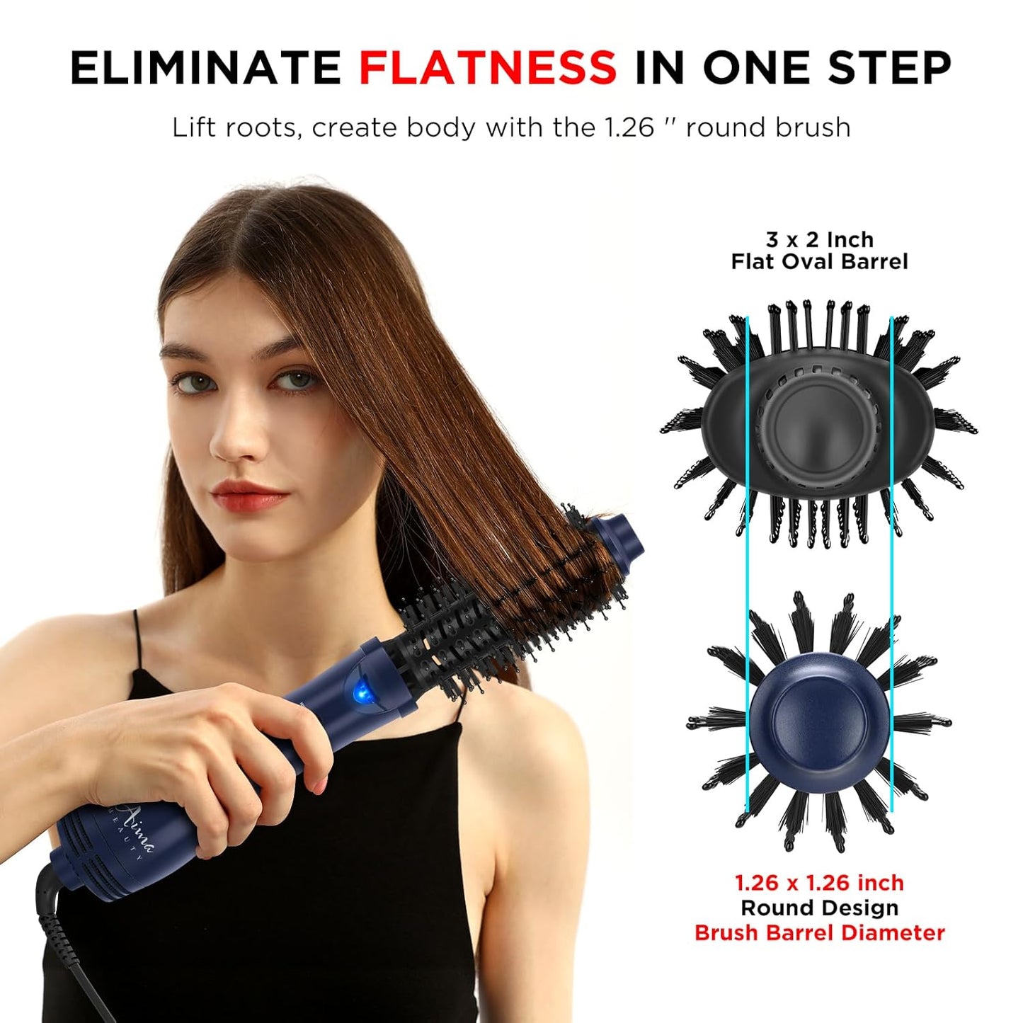 Hair Dryer Brush, Aima Beauty 4-in-1 Upgrade Hot Air Straightener Curler Function for Women, Hair Styling Tools, Prussian Blue-Round
