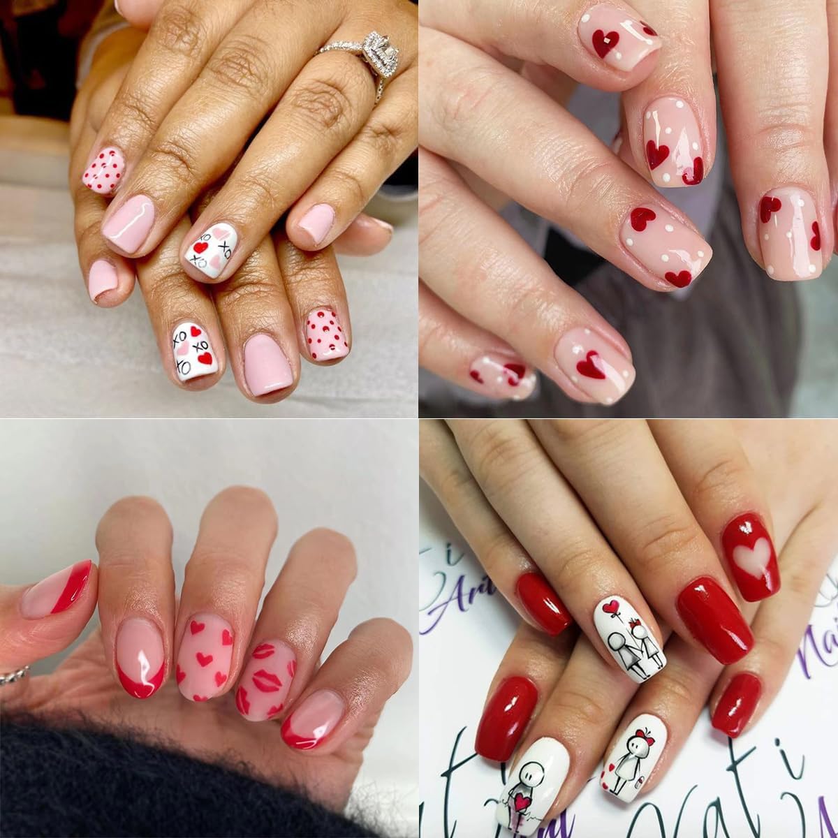 10 Sheets Valentine's Day Nail Art Stickers 3D Self-Adhesive Heart Nail Decals Red Pink Rose Lips Gnome Design Nail Sticker Cute Cartoon Valentines Nail Art Supplies for Women Manicure Decoration DIY