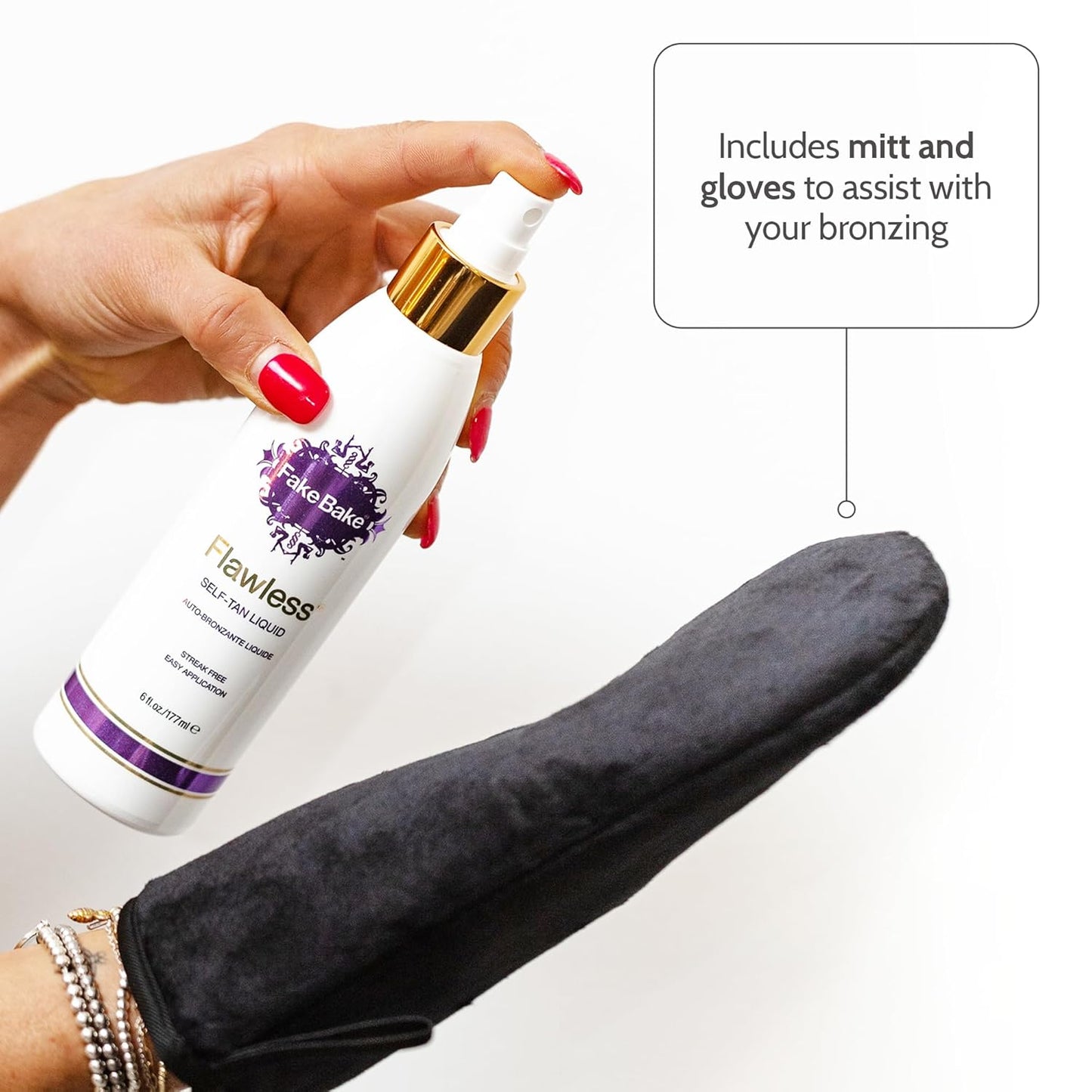 Fake Bake Flawless Self-Tanning Liquid Streak-Free, Long-Lasting Natural Glow For All Skin Tones - Sunless Tanner Includes Professional Mitt For Easy Application, Black Coconut Scent - 6 oz