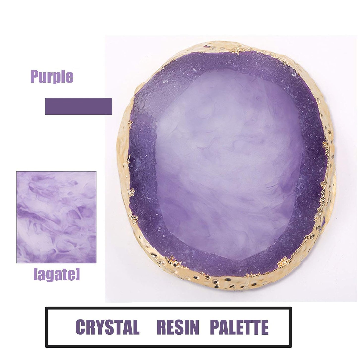 MISUD Resin Nail Art Palette, Golden Edge Paint Drawing Color Palette, Agate Nail Palette Manicure Nail DIY Tool (Purple)