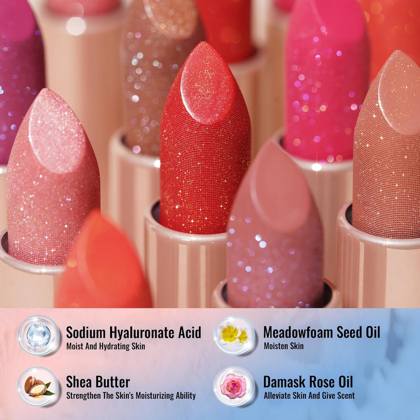 Oulac Shimmer Lipstick for Women, Infinity High Shine Finish, Hydrating Lip Color Infused with Damask Rose Oil for All-Day Comfort, Gluten-Free Vegan Beauty, D03 Soirée Red