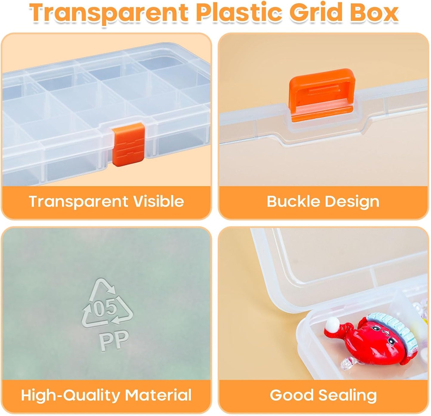 4PACK Extra Thick Bead Organizers, Mini Clear Plastic Storage Box Craft Containers for Nail jewelry rhinestones DIY Supply Case