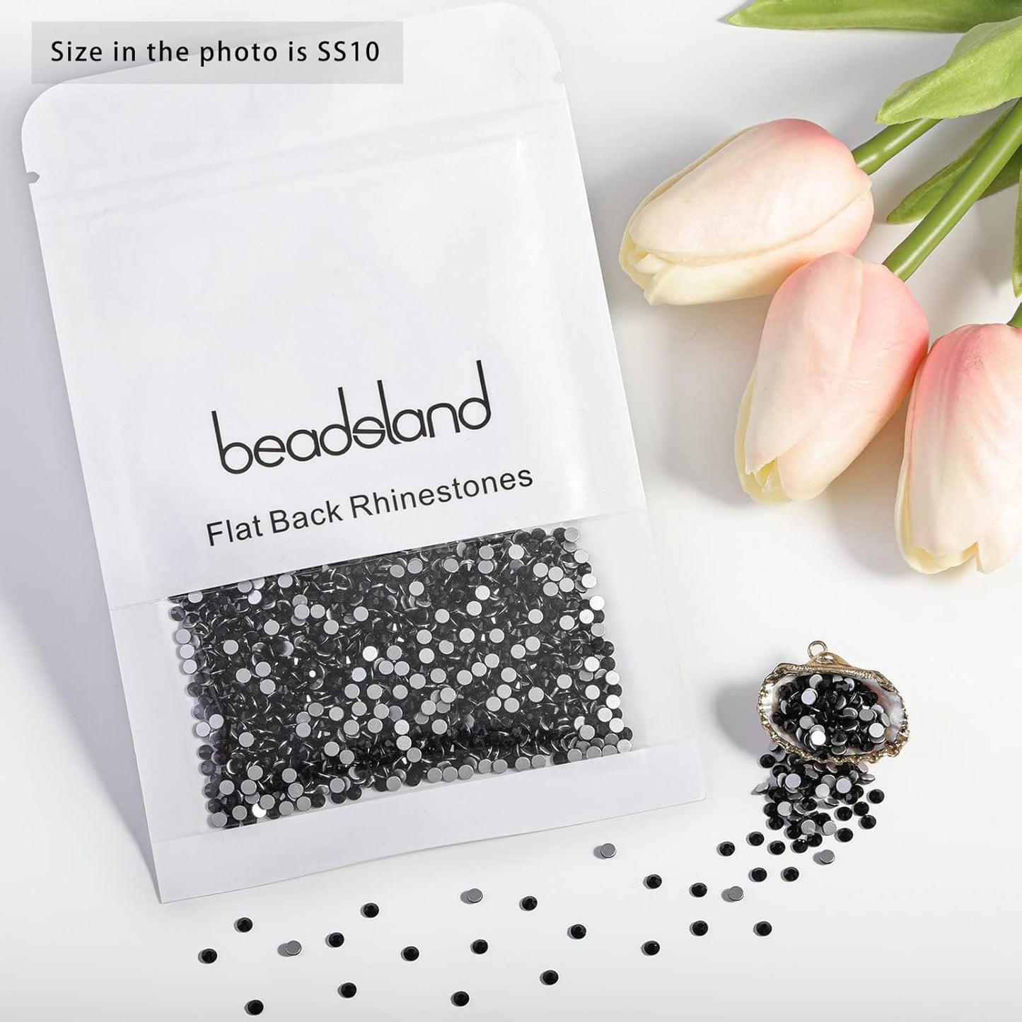 beadsland Flat Back Crystal Rhinestones Round Gems, Black (2.7-2.8mm) SS10/1440pcs