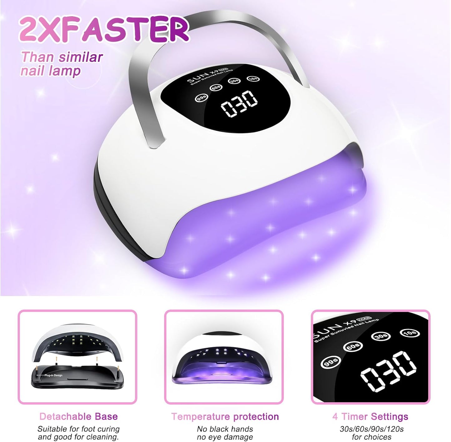 Professional 120W High-Power LED Nail Lamp with Auto Sensor,4 Timer Modes & Ergonomic Handle, Fast-Curing UV Gel Dryer for Home/Salon Use (Large Capacity Design)