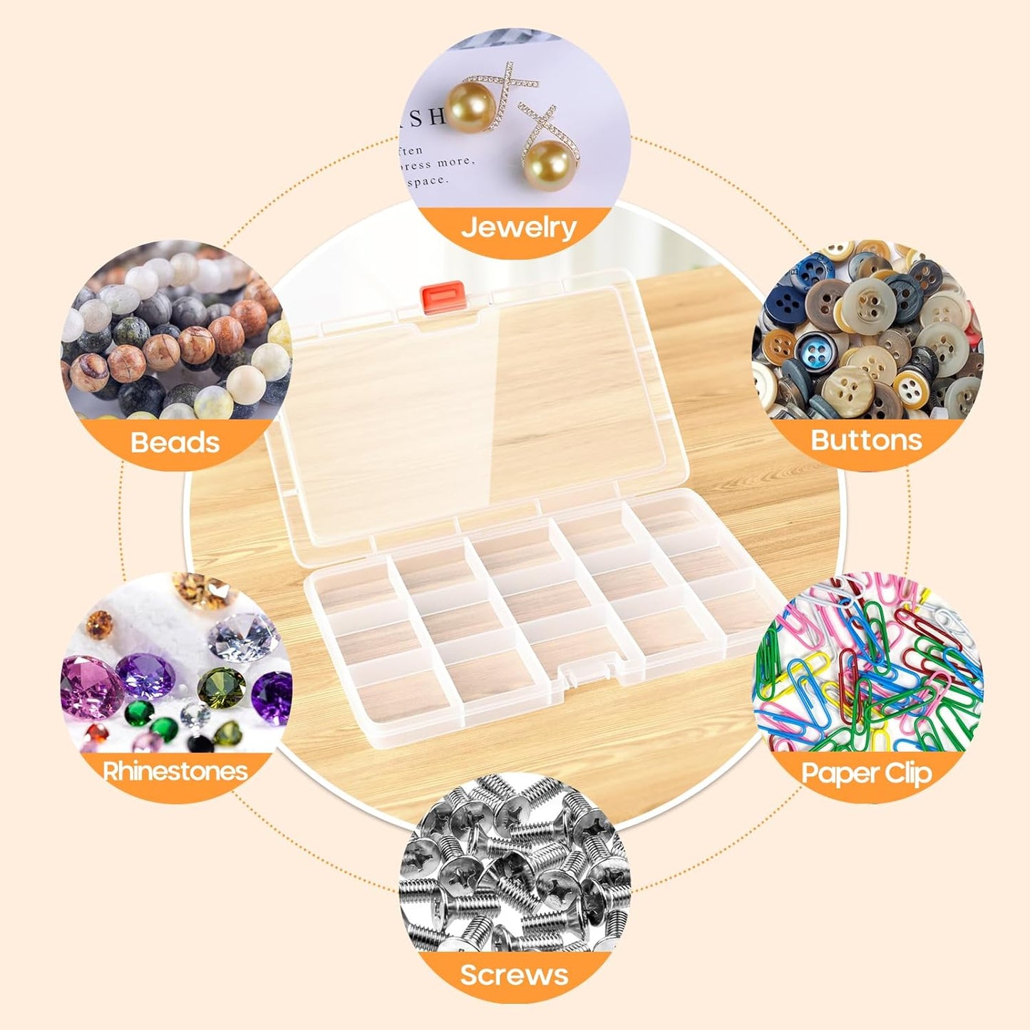 2PACK Extra Thick Bead Organizers, 15 Grid Mini Clear Plastic Storage Box Craft Containers for Nail jewelry rhinestones DIY Supply Case