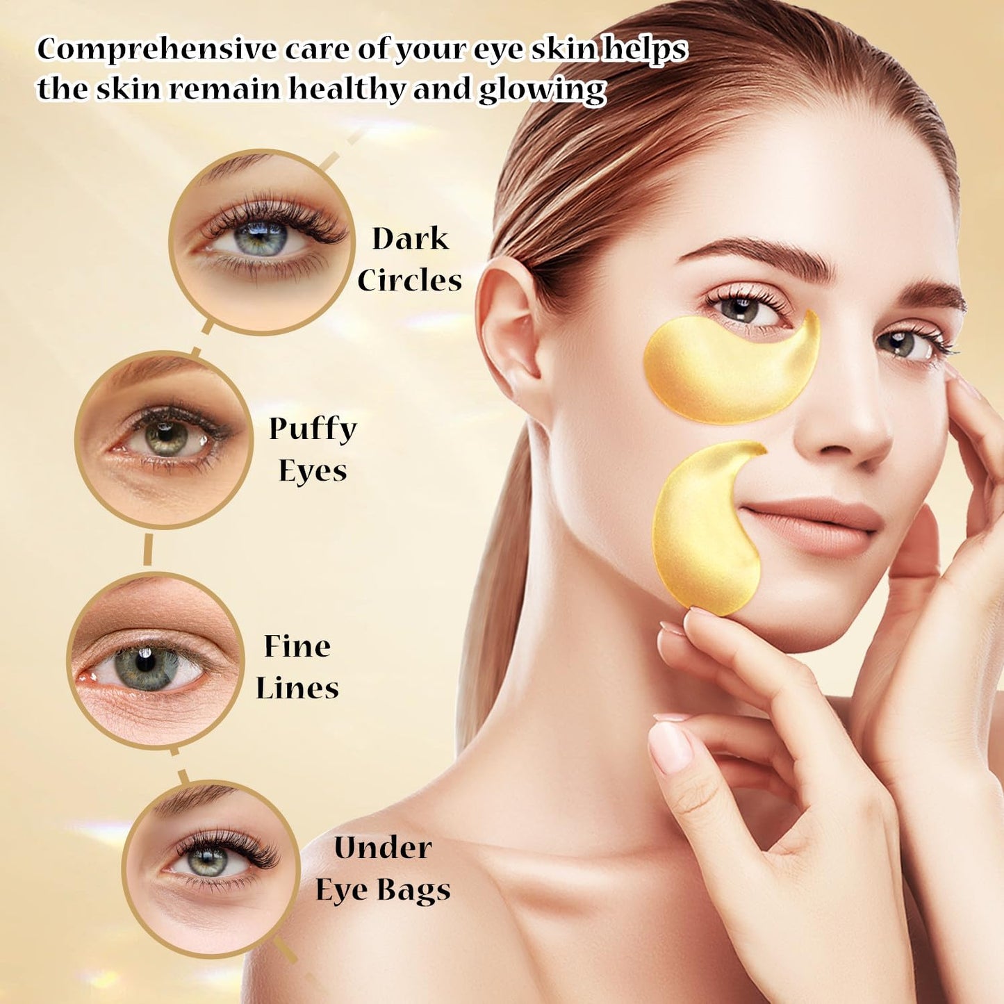 ROUSE 24K Gold Eye Masks Under Eye Collagen Patches Anti-Wrinkle Anti-Aging Eye Gel for Dark Circles Puffy Eyes Under Eye Bags Moisturizing Eye Treatment Masks-60pcs