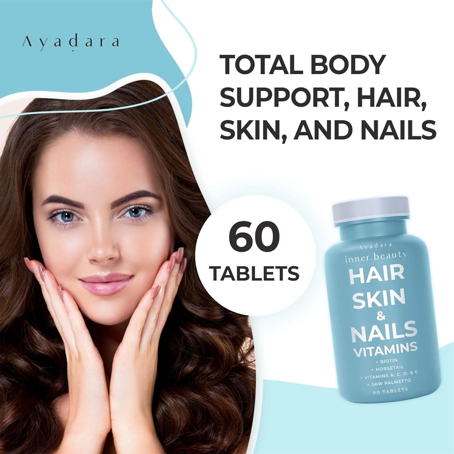 Hair Skin and Nails Vitamins 60 Capsules, Premium Biotin Hair Growth Vitamins, Skin, Nail - Hair Growth Supplement, Natural Hair, Skin, Nails Vitamins for Women & Men - Non-GMO, Gluten Free