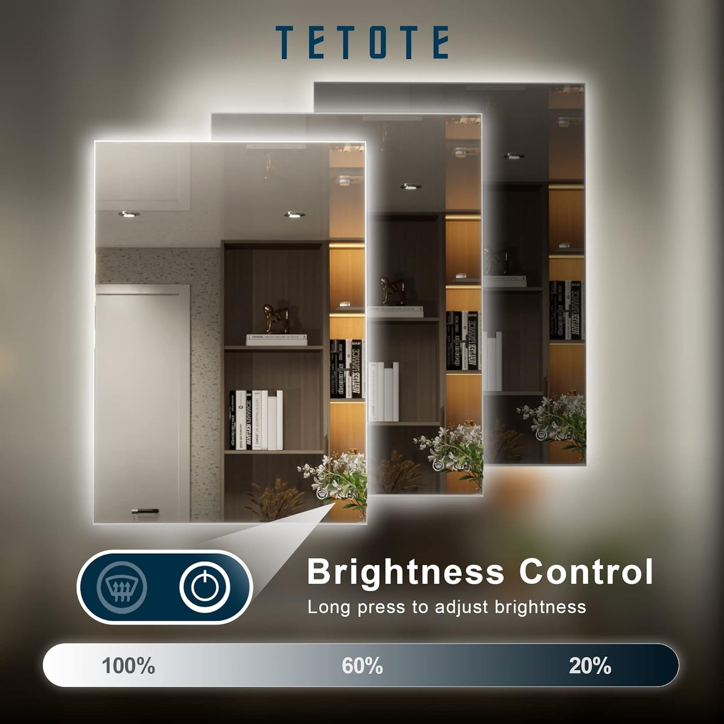 TETOTE Backlit Mirror for Bathroom, 20x28 Inch Vanity Mirror with Light, LED Anti-Fog Bathroom Mirrors, Modern Dimmable, CRI90+, Waterproof Lighted Mirror, Horizontal/Vertical Wall Mirror