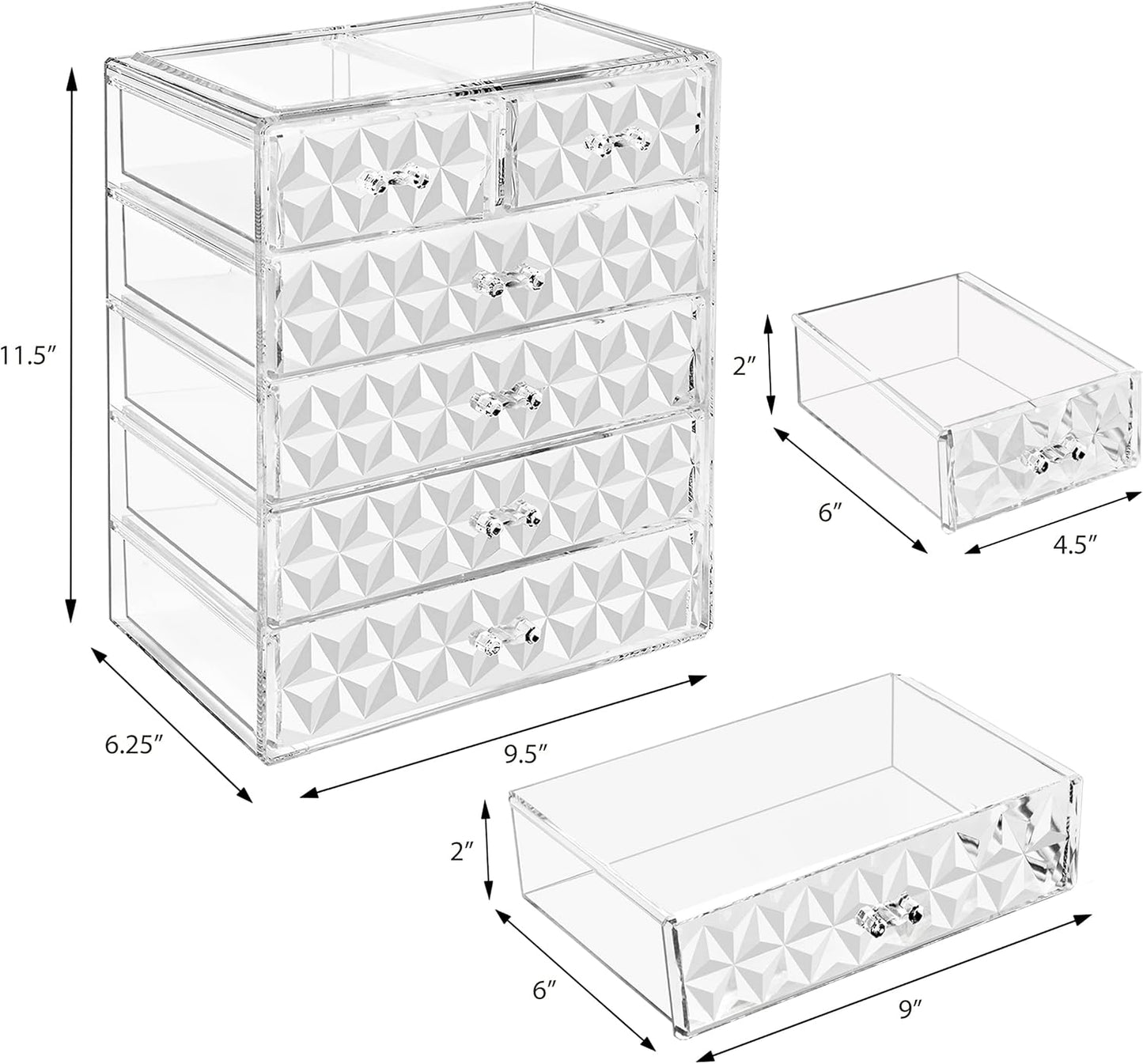 Sorbus Acrylic Makeup Organizer - Organization and Storage Case for Cosmetics Make Up & Jewelry - Big Clear Makeup Organizer for Vanity, Bathroom, College Dorm, Closet, Desk (4 Large, 2 Small Drawers)