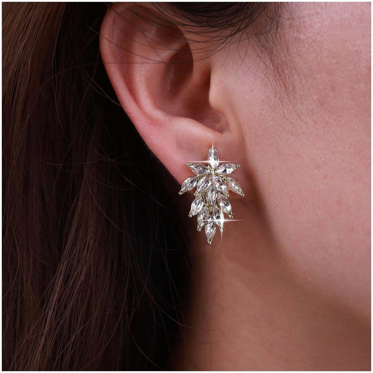 Vintage Crystal Leaf Earrings Leaf Cluster Cz Earrings Gold Rhinestone Leaf Drop Earrings Sparkly Cz Wedding Stud Earrings Jewelry for Women