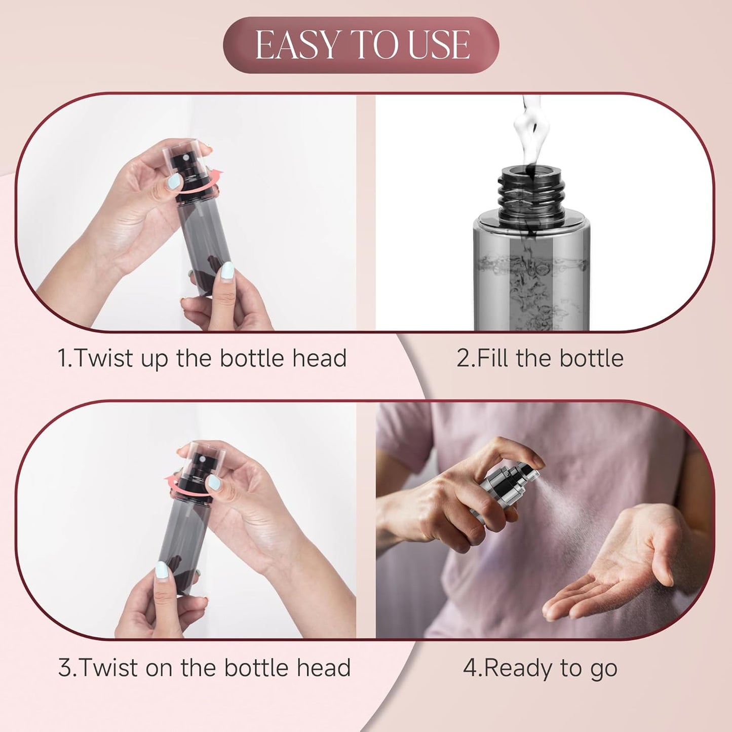 9Pack Small Spray Bottle, 2.7oz Black Plastic Fine Mist Mini Spray Bottles, Empty Refillable Travel Bottles for Hair, Cleaning, Salons, Planting, Skin Care