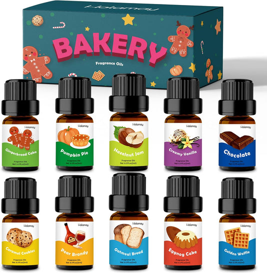 Bakery Fragrance Oils, Holamay Scented Essential Oils for Soap & Candle Making, Aromatherapy Diffuser Oil Scents (10 Packs of 5ml) - Creamy Vanilla, Gingerbread, Chocolate, Pumpkin Pie and More