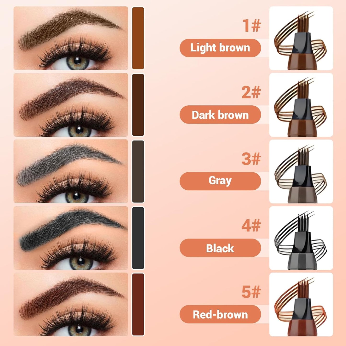 2025 New Magic Eyebrow Pencil, 3D Waterproof 4 Tipped Precise Brow Pen Microblading Eyebrow Pencil Contouring Pen Fine Stroke Microblading Creates Natural (Light Brown)