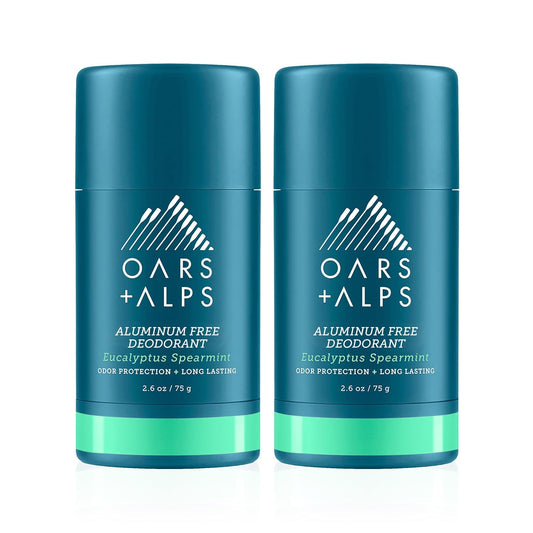 Oars + Alps Aluminum Free Deodorant for Men and Women, Dermatologist Tested and Made with Clean Ingredients, Travel Size, Eucalyptus Spearmint, 2 Pack, 2.6 Oz Each