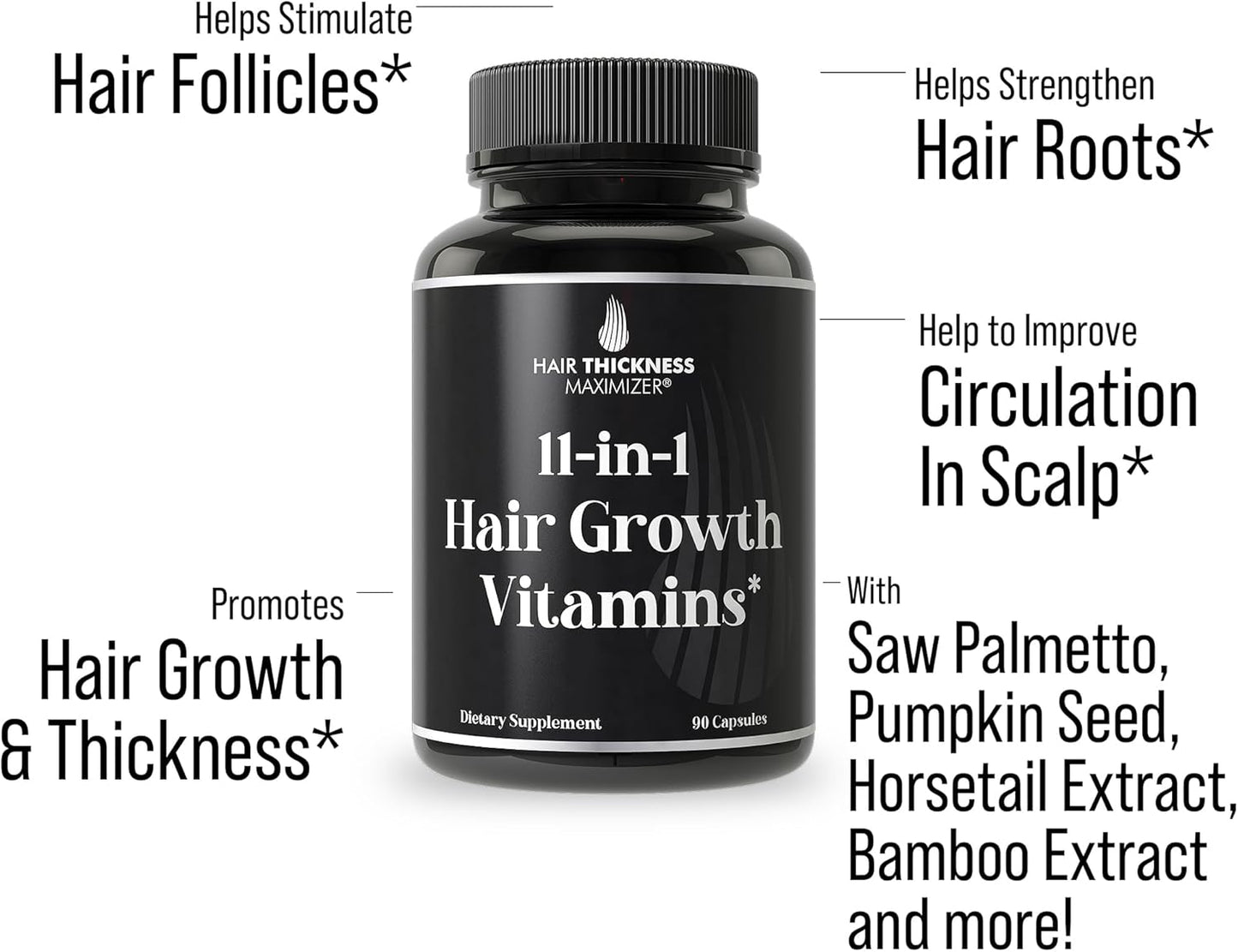 11-in-1 Vegan Hair Growth Vitamins for Thinning & Brittle Hair – Advanced Vitamin Complex with 5000mcg Biotin, Pumpkin Seed, Zinc. Supports Thicker, Healthier-Looking Scalp for Women & Men