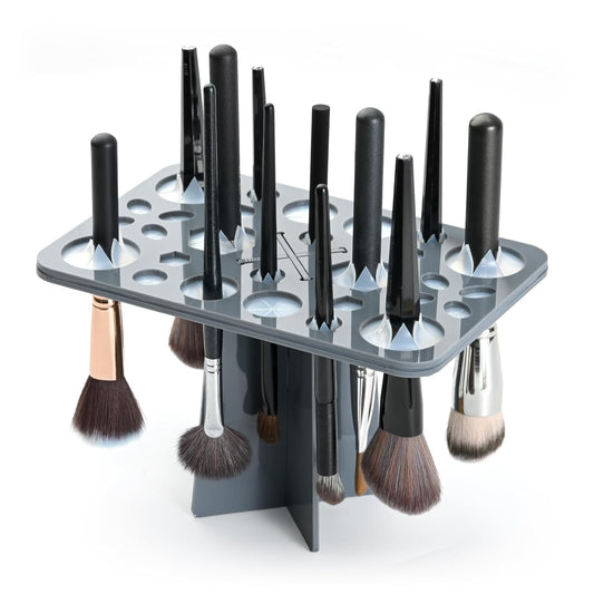 Brush Drying Rack, Brushes Dryer, Collapsible 28 Slot Acrylic Brush Holder Stand Tree Tray Support Display for Makeup Lovers Artist Nail Paint Brushes, Grey