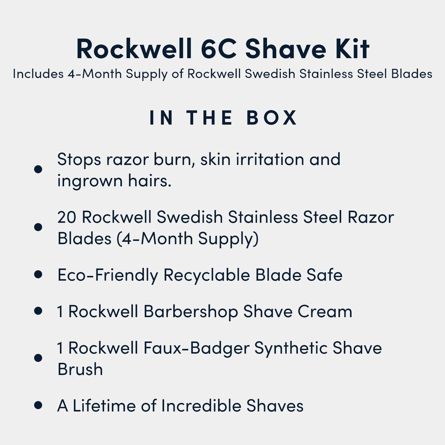 Rockwell 6C Shave Kit (White Chrome) | Includes Safety Razor with 6 Adjustable Settings, Shaving Cream, Synthetic Shave Brush, & 4 Month Supply Swedish Stainless Steel Razor (20 Blades), 4 Piece Set
