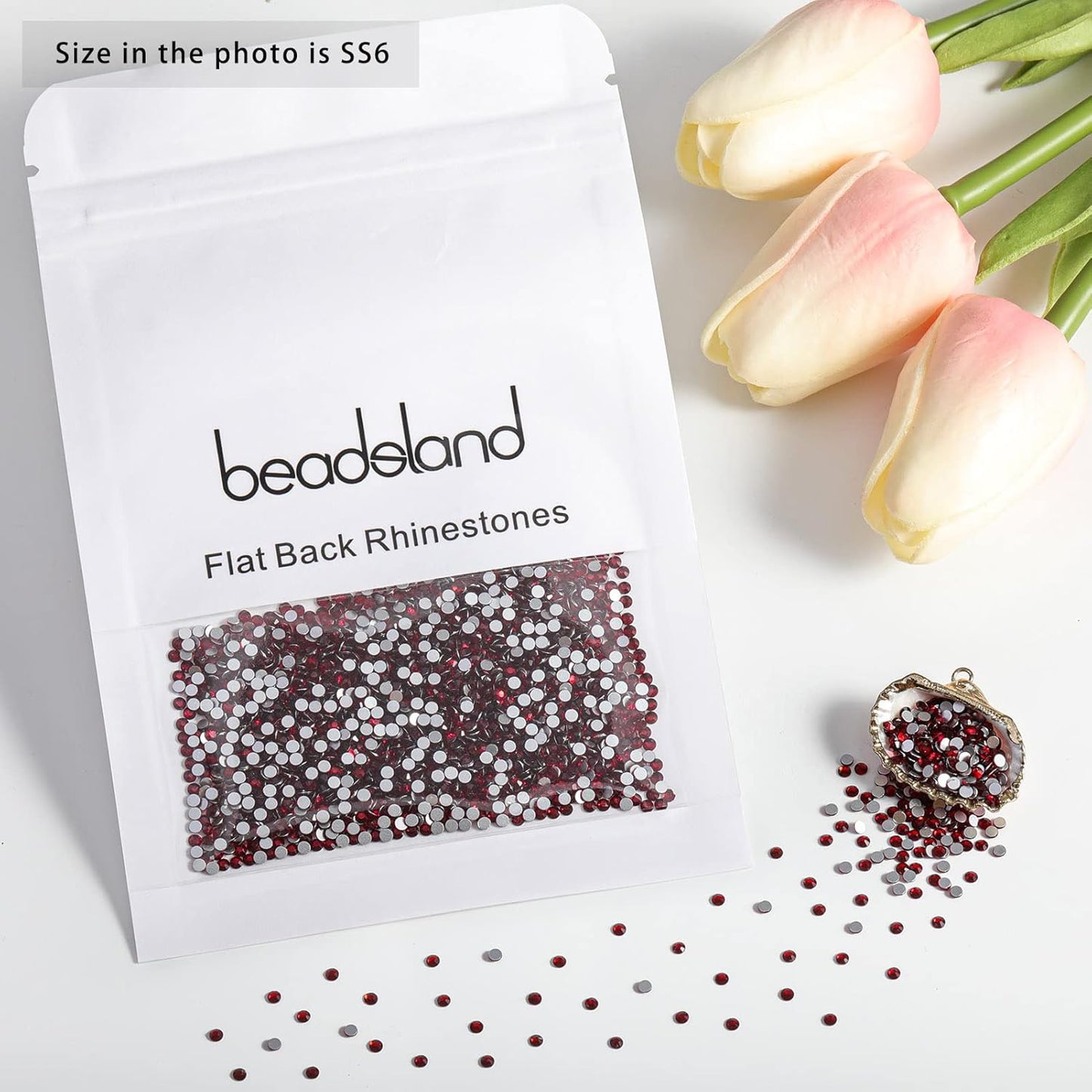 beadsland Flat Back Crystal Rhinestones Round Gems, Dark Siam (1.9-2.0mm) SS6/1440pcs