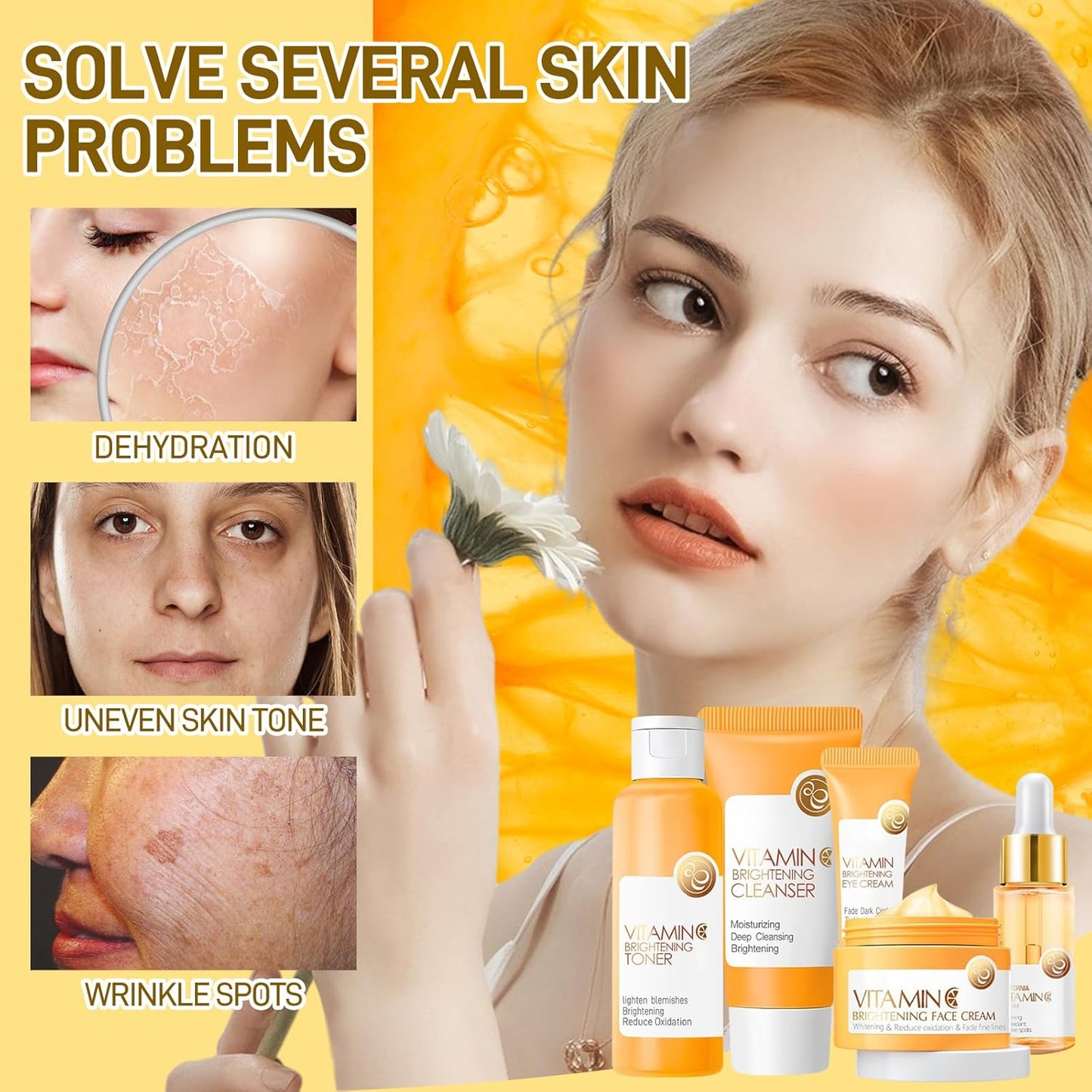 Skin Care Set, Vitamin C Skin Care Sets & Kits, Skin Care for Teenage Girls Gift Set with Cleanser, Toner, Serum, Eye Cream, Facial Cream, Facial Skin Care Sets & Kits for Teenage Girls Women