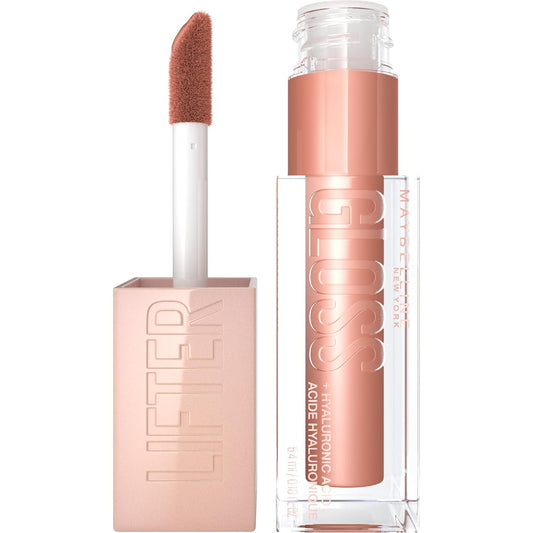 Maybelline Lifter Gloss, Hydrating Lip Gloss with Hyaluronic Acid, High Shine for Plumper Looking Lips, Stone, Rosey Neutral, 0.18 Ounce