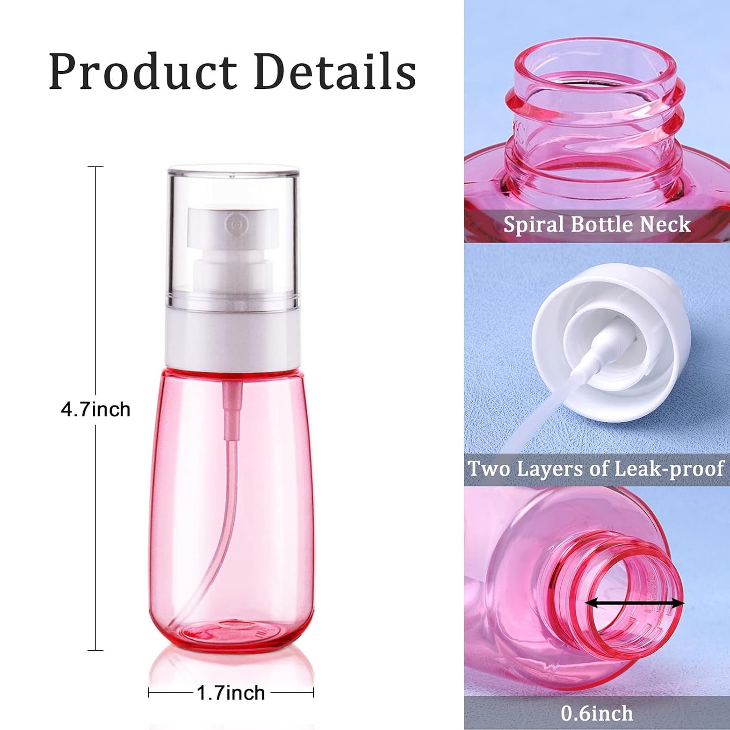 Cosywell Travel Spray Bottle TSA Approved 2oz 60ml 6 Pack Leak Proof Travel Spray Bottle Empty Small Spray Bottles for Perfume Essential Oils Toners Rose Water Cosmetics (6PCS-2PinkBlue2Clear)