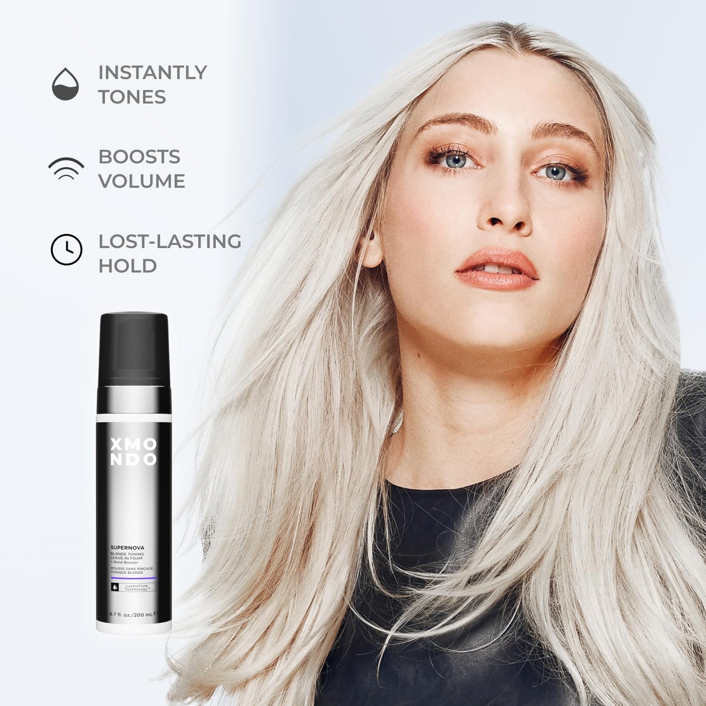 XMONDO Hair Supernova Blonde Toning Leave-In Foam, Vegan Formula Hair Toner Foam for Reducing Brassy and Yellow Tones on Blonde, Highlighted, and Gray Hair Colors, 6.7 Fl. Oz