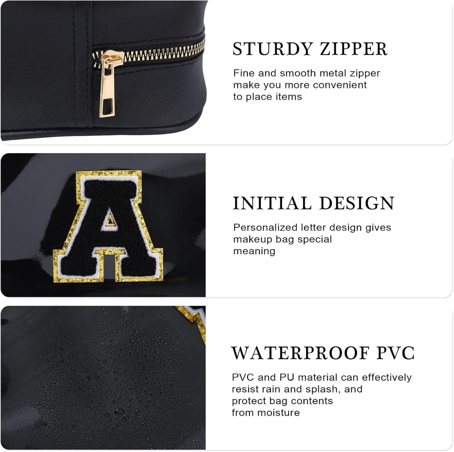 YOOLIFE Initial Travel Essentials Makeup Bag, Make Up Bag Skin Care Clear Toiletry Bag Pouch Cosmetic Bag Case Large Makeup Bag Personalized Birthday Gifts for Women Teacher Mom Teen Friends Black V