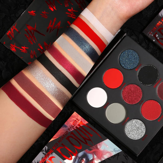 ecofavor Red Goth Eyeshadow Palette - 9 Colors True Hot Red Black Eye Shadows | Halloween Glitters Makeup | Matte Shimmer High Pigmentation | Clown Vampire SFX Halloween Christmas Palette