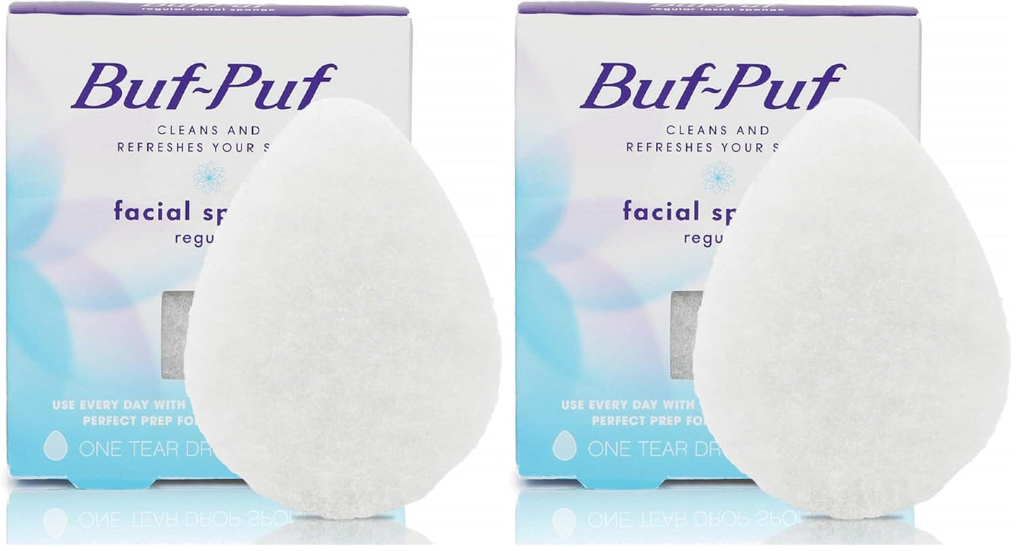 Buf-Puf Regular Facial Sponge, Dermatologist Developed, Removes Deep Down Dirt & Makeup that Causes Breakouts and Blackheads, Reusable, Exfoliating, White, 1 Count (Pack of 2)