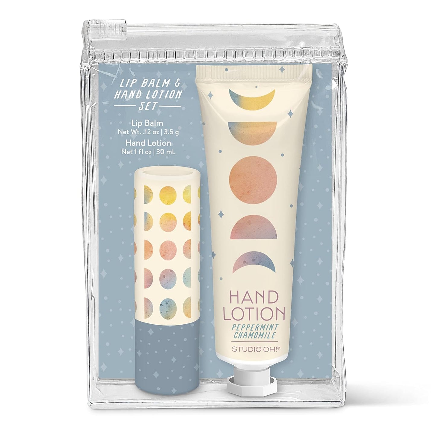 Studio Oh! Lip Balm & Hand Lotion Set - Travel-Size Toiletries, 2-Piece Gift Set - Moisturizing, Portable - Moon Phases