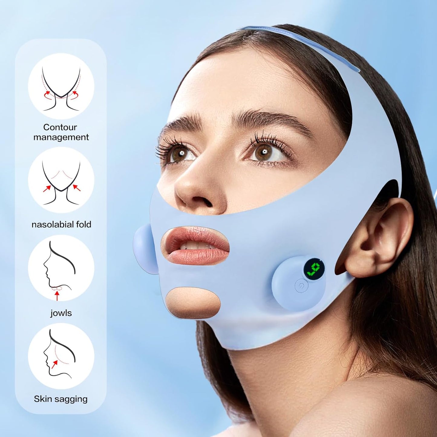 V-Shaped Face Machine Double Chin Reducer, Electric Double Chin Reducer & Face Lifting Device with 6 Modes 9 Intensity Levels