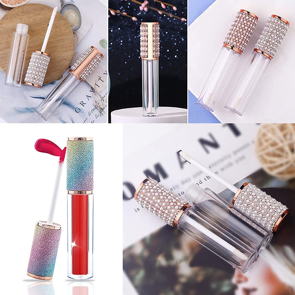 AMORIX 72 Pack 5ml Crystal Rhinestone Lip Gloss Tubes with Wand 5ml Empty Lip Gloss Containers Lipgloss Bottles with Stoppers 4pcs Syringes + Labels for DIY Lip Gloss Balm