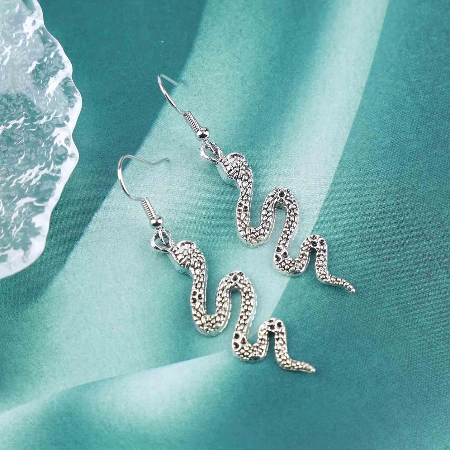 Punk Snake Drop Earrings Silver Snake Stud Earrings Gothic Animal Snake Earrings Long Serpent Hook Earrings Jewelry for Women