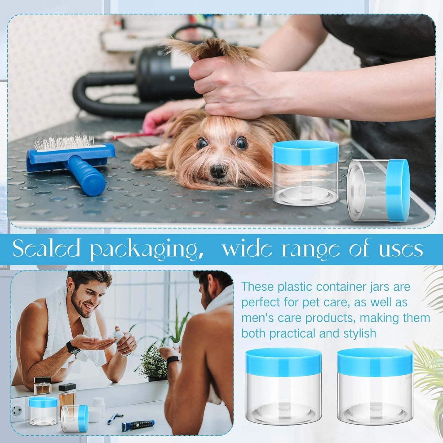 SATINIOR 24 Pieces Empty Clear Plastic Jars with Lids Round Storage Containers Wide Mouth for Beauty Product Cosmetic Cream Lotion Liquid Butter Craft and Food(Blue Lid,6 oz)