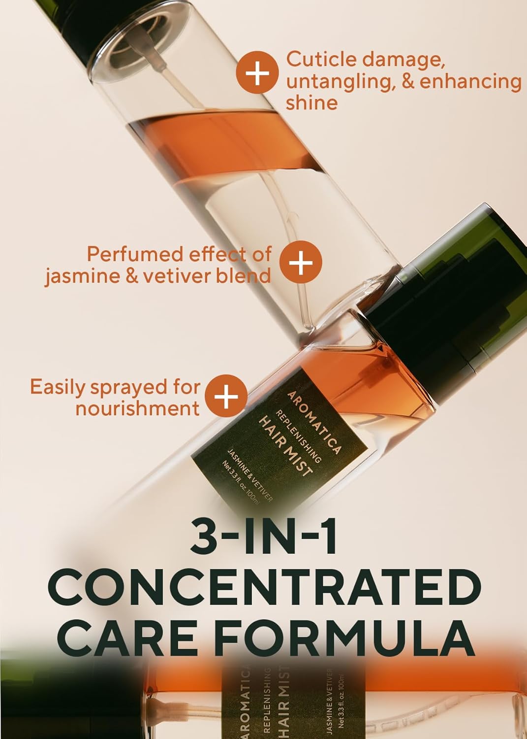 AROMATICA Replenishing Hair Mist Jasmine & Vetiver - Leave-in Conditioner Spray & Blow Out Hair Perfume Oil for Women - Silicone-Free, Detangling, Smoothing & Moisturizing (3.3fl oz)