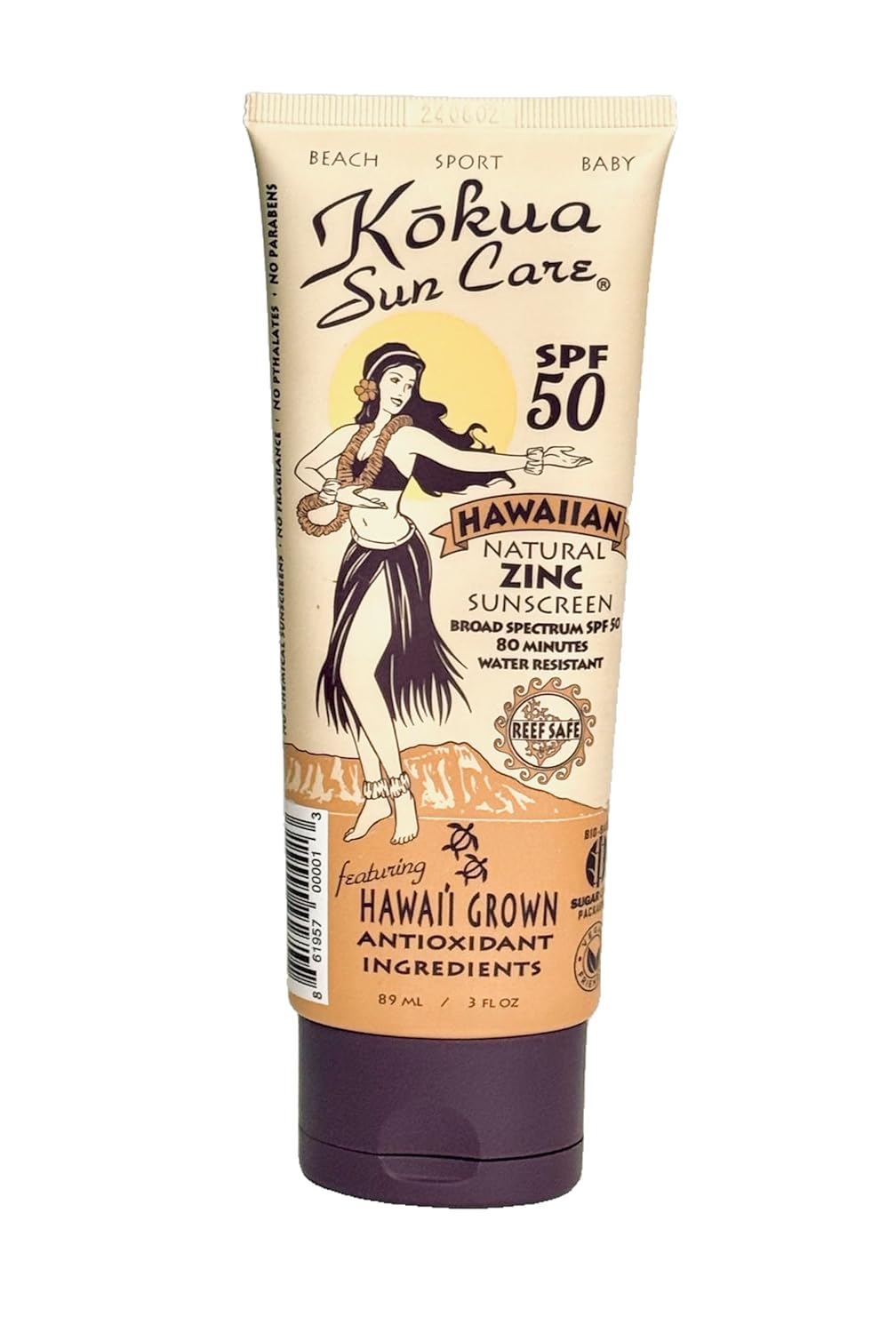 Kokua Sun Care SPF 50/80 Lotion Hawaiian Reef Safe Non Nano Zinc Oxide Sunscreen for Face & Body, Moisturizing Sun Protection Cream, Mineral Water Resistance, Cruelty Free, Natural Vegan Formula