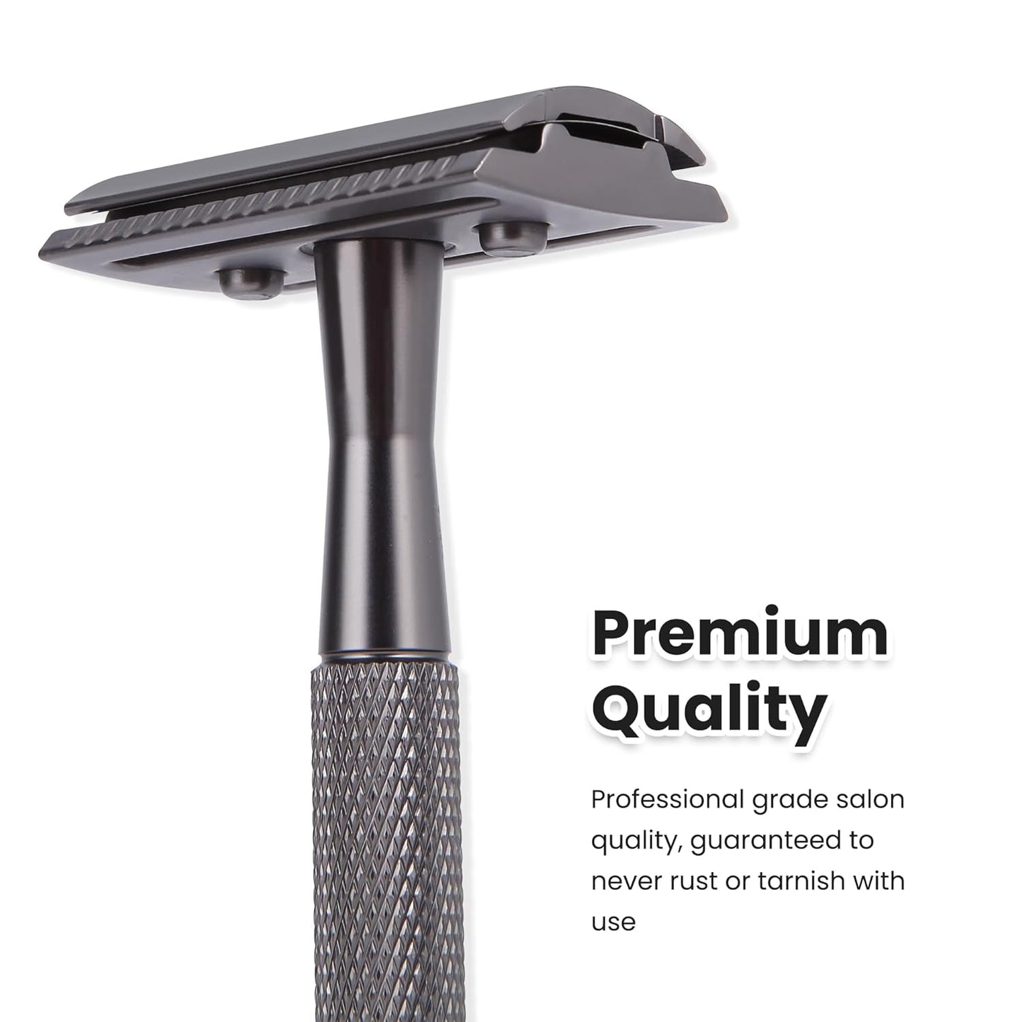 Double Edge Razor With Stand and 10 Premium Stainless Steel Blade Safety Razors For Men Shaving Razor, Matte Black Double Edge Safety Razor, Gun Black