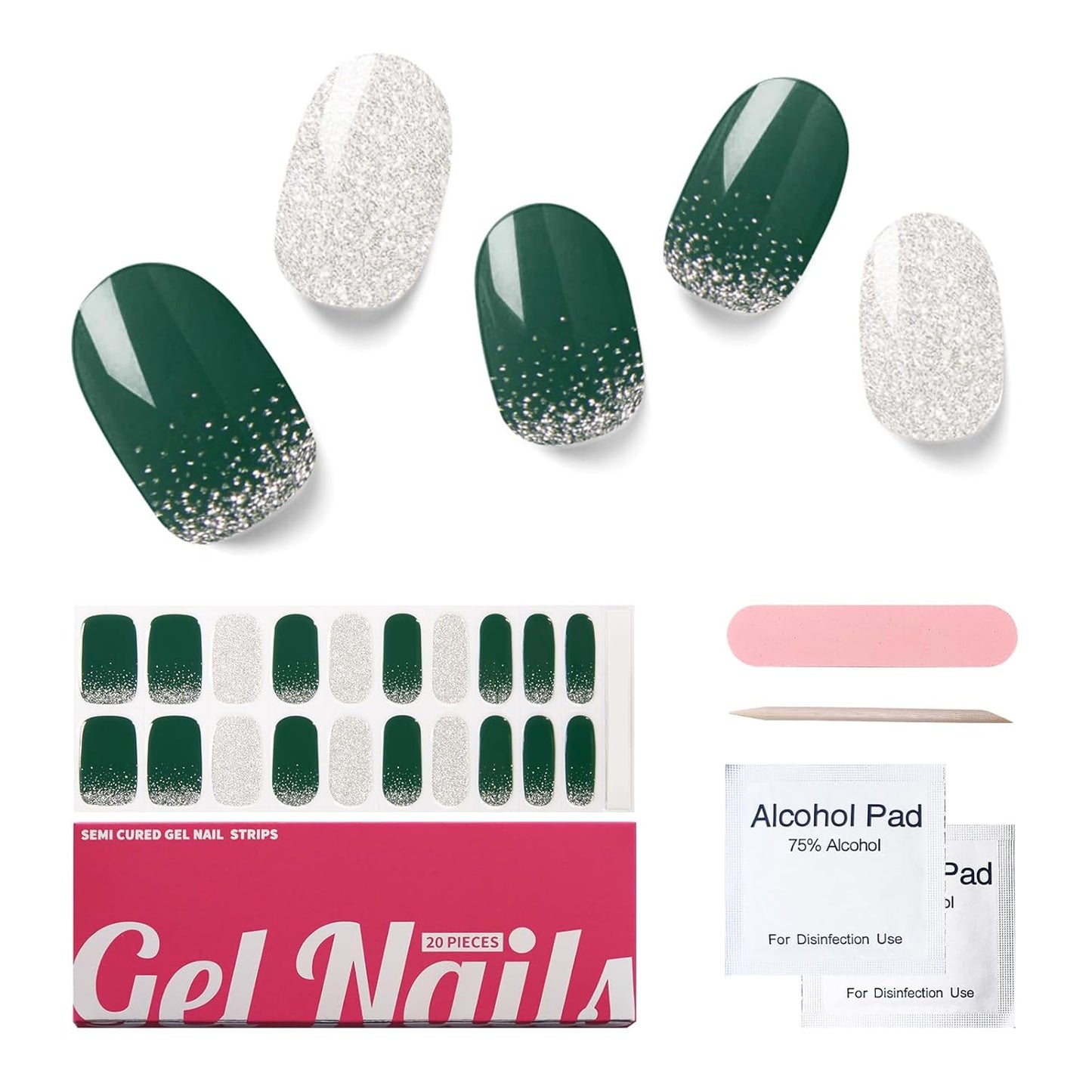 Semi Cured Gel Nail Strips, 20 PCS Gel Nail Stickers Work with UV Light, Gel Nail Wraps, Salon Quality & Easy to Use - Shineway