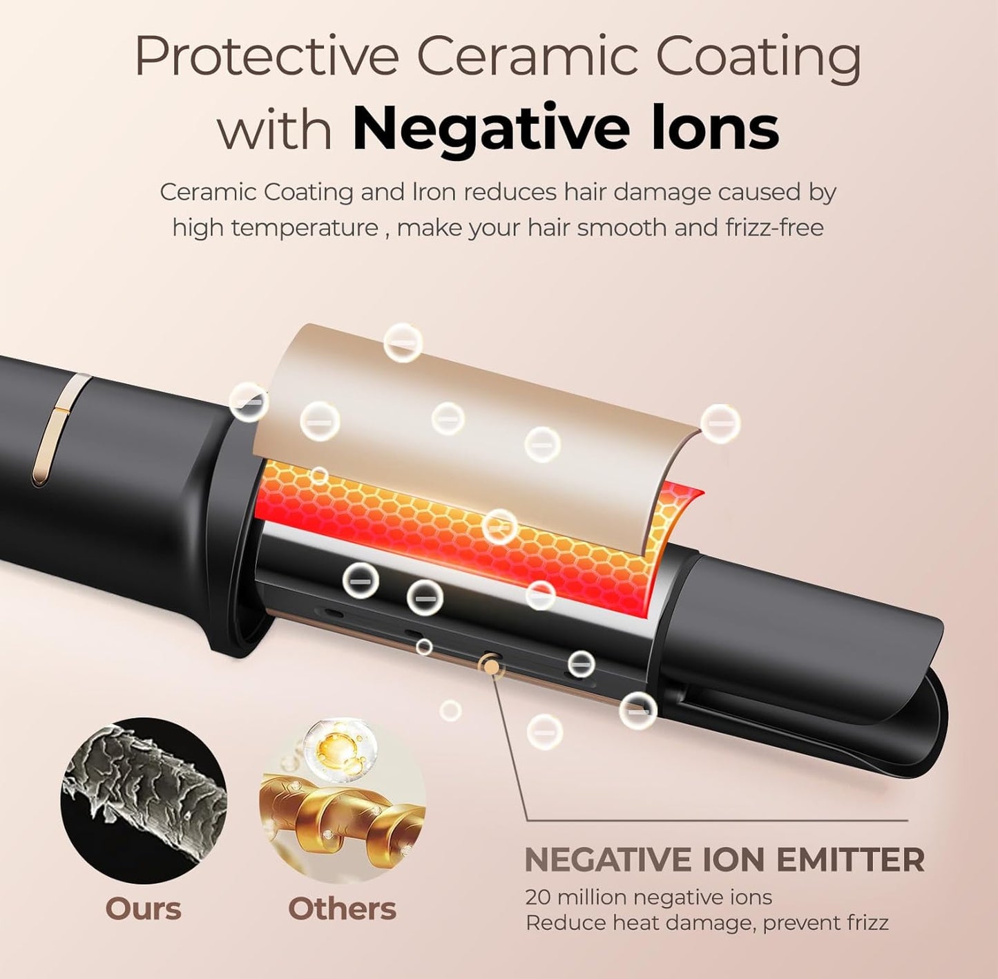 Automatic Curling Iron 1 1/4 Inch, Rotating Ionic Hair Curler Wand with 3 Temperatures, Anti-Scald, Auto Shut-Off Spin Iron for Hair Styling, Black