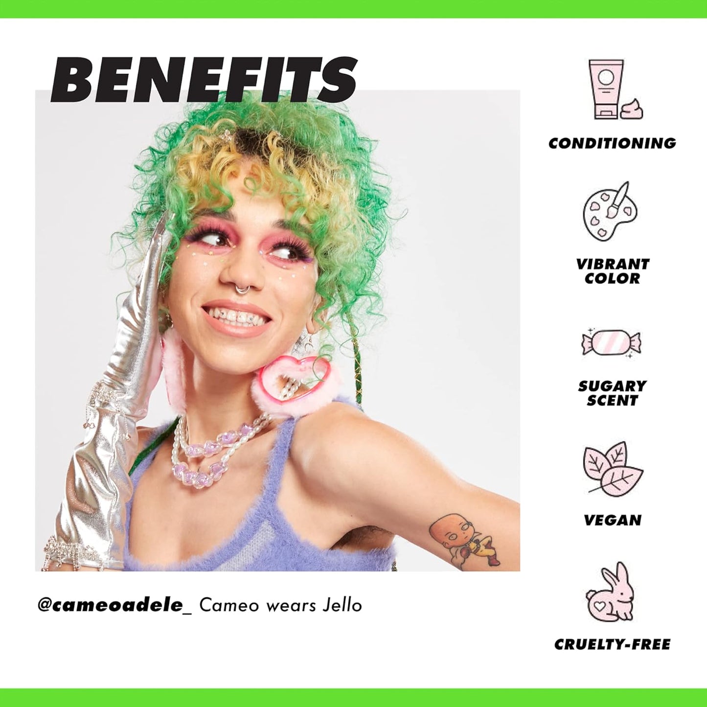 Lime Crime Unicorn Hair Dye Full Coverage, Jello (Tropical Green) - Vegan and Cruelty Free Semi-Permanent Hair Color Conditions & Moisturizes - Temporary Green Hair Dye With Sugary Citrus Vanilla