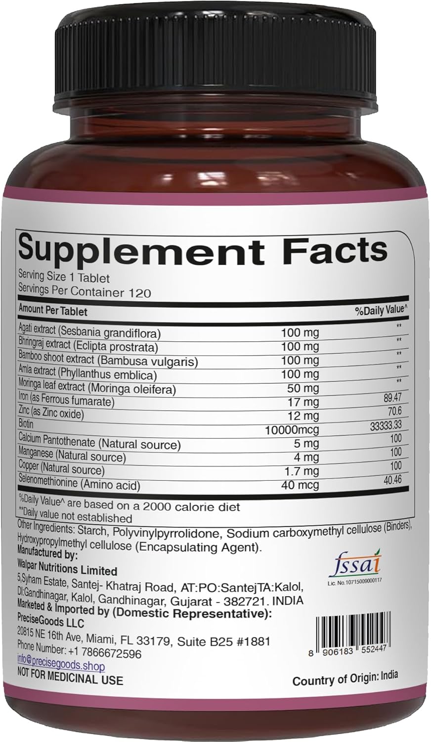 Pure Nutrition Biotin 10000mcg with Sesbania, Bamboo & Amla Extract | 120 Tabs | Natural Biotin 10000mcg Supplement | Non GMO | Gluten Free