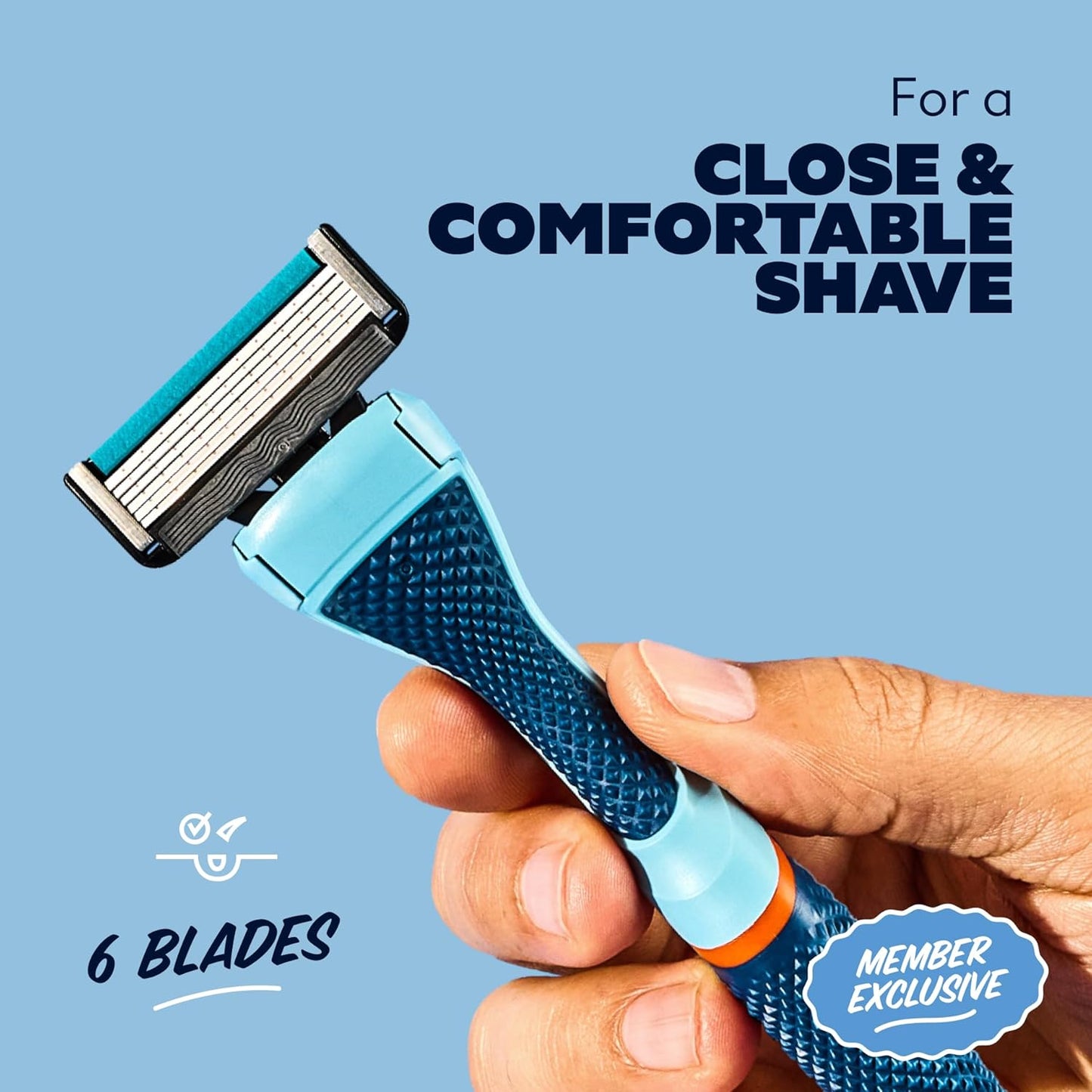 Dollar Shave Club | The Member Exclusive Shave Set | 4 Extra Close Refill Cartridges, 1 Handle (Blue), 1 Shave Butter 3 ounce, 1 Razor Cover, Razors for Men