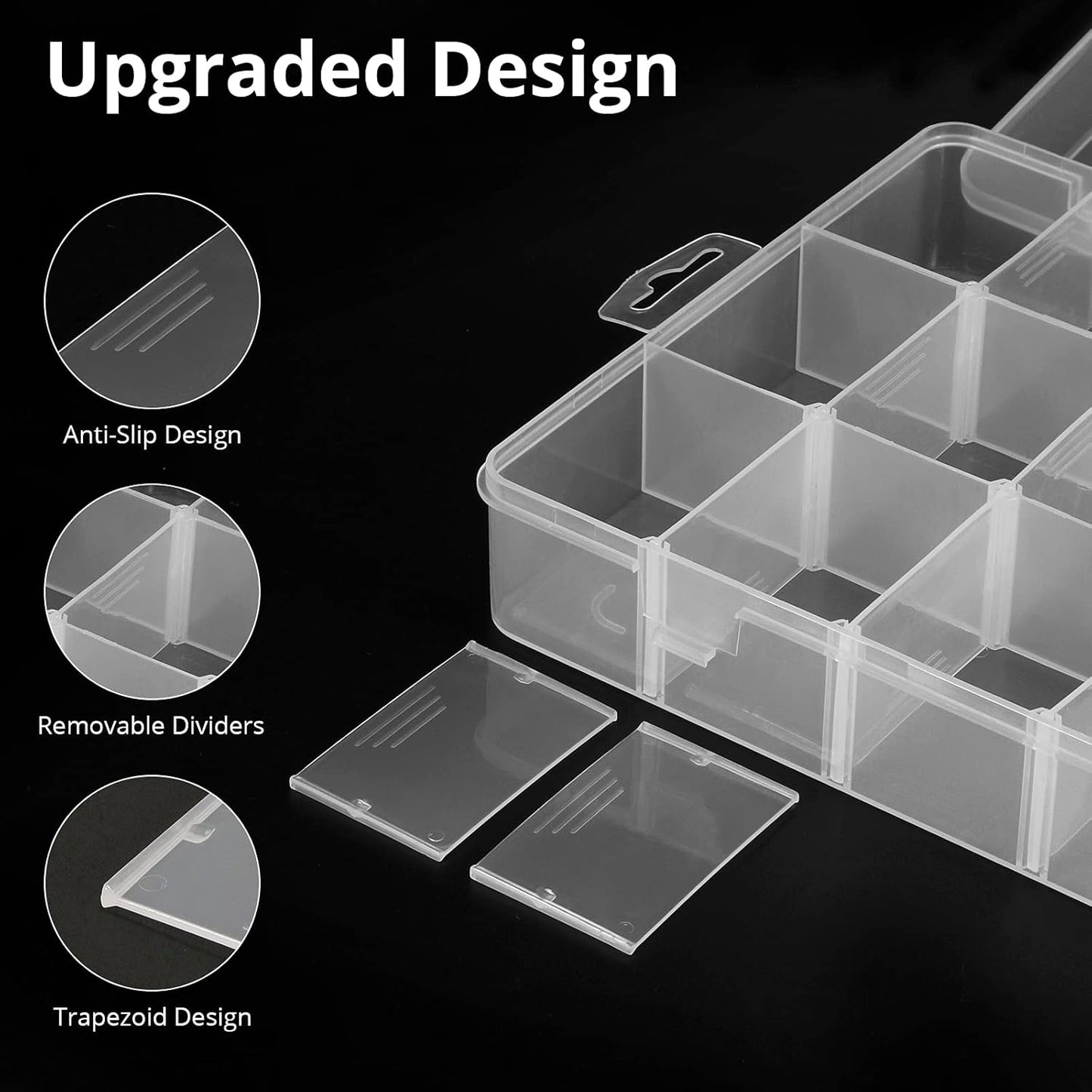 18 Grids Plastic Organizer Box with Dividers, Clear Compartment Container Storage for Washi Tapes Beads Crafts Jewelry Fishing Tackles, Size10.8 x 7.7 x 1.7 in