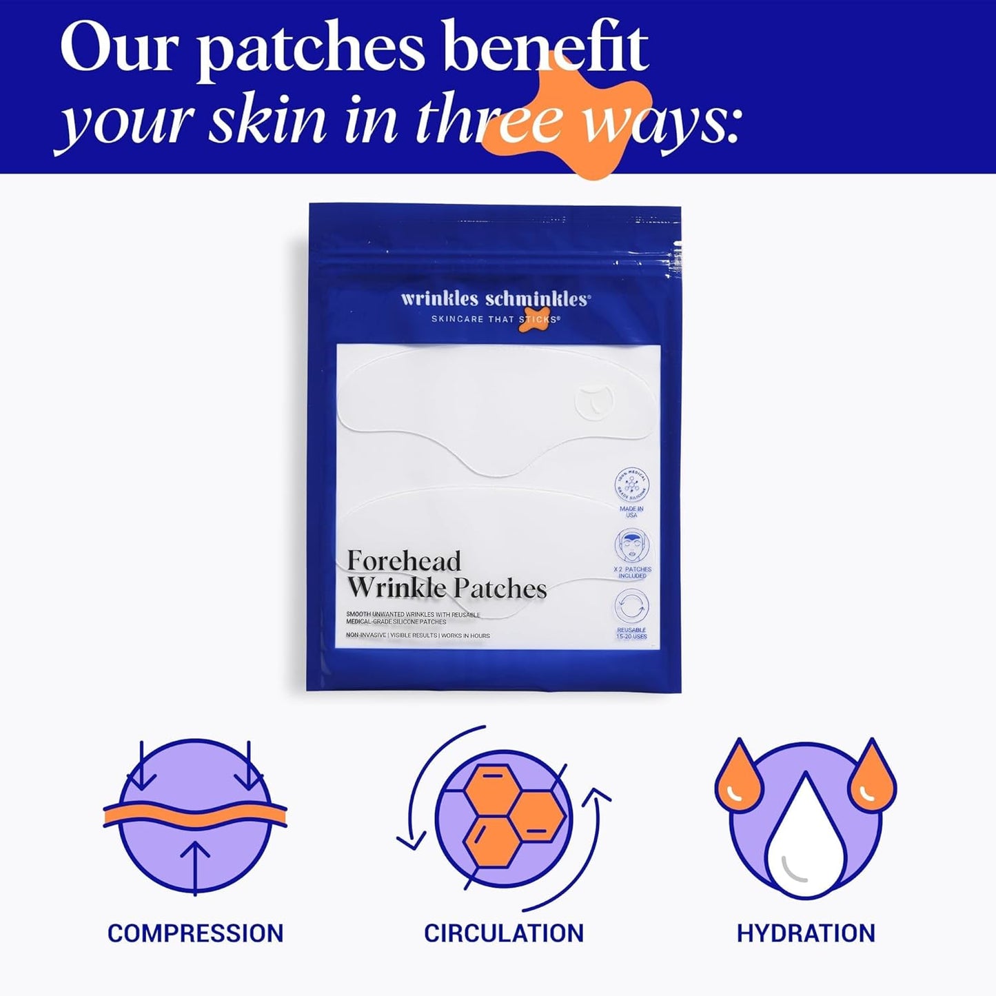 Wrinkles Schminkles Forehead Wrinkle Patches, 2-Pack, Reusable Hypoallergenic Silicone Smoothing Pads + Silicone Patch Cleanser 2 oz, Clean Silicone Patches Without Breaking Down The Adhesive