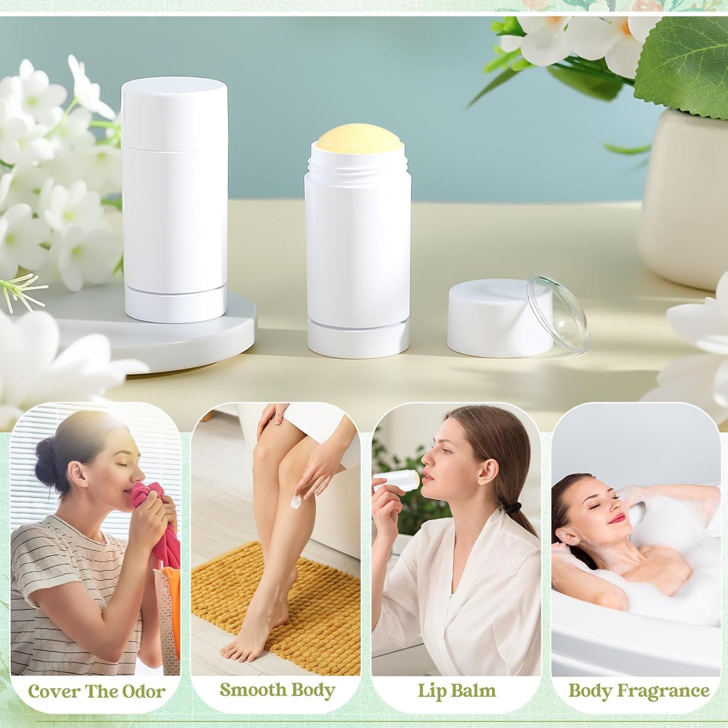 30 Pcs Empty Deodorant Containers Twist up Filling Stick Plastic Deodorant Container Refillable Bottles Bottomfill Round Lip Balm Tubes for Homemade DIY Lipstick Crayon(15 ml,White)